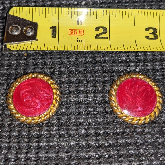 ♥️Vintage Italy Retro Stud Fashion Earrings 1" Fuschia & Emerald Marble, 2 Pair - Picture 3 of 8